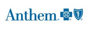 Anthem health insurance logo in blue. Healthcare provider image with cross and caduceus symbols.