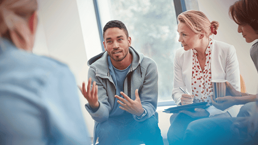 Virtual mental health support group. Diverse group of people in a therapy session. Mental health concept.